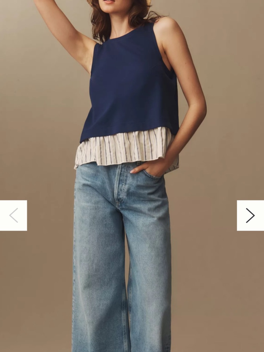 *LIKE NEW* Anthropologie Open-Back Twofer Tank Navy w/Contrast Peplum